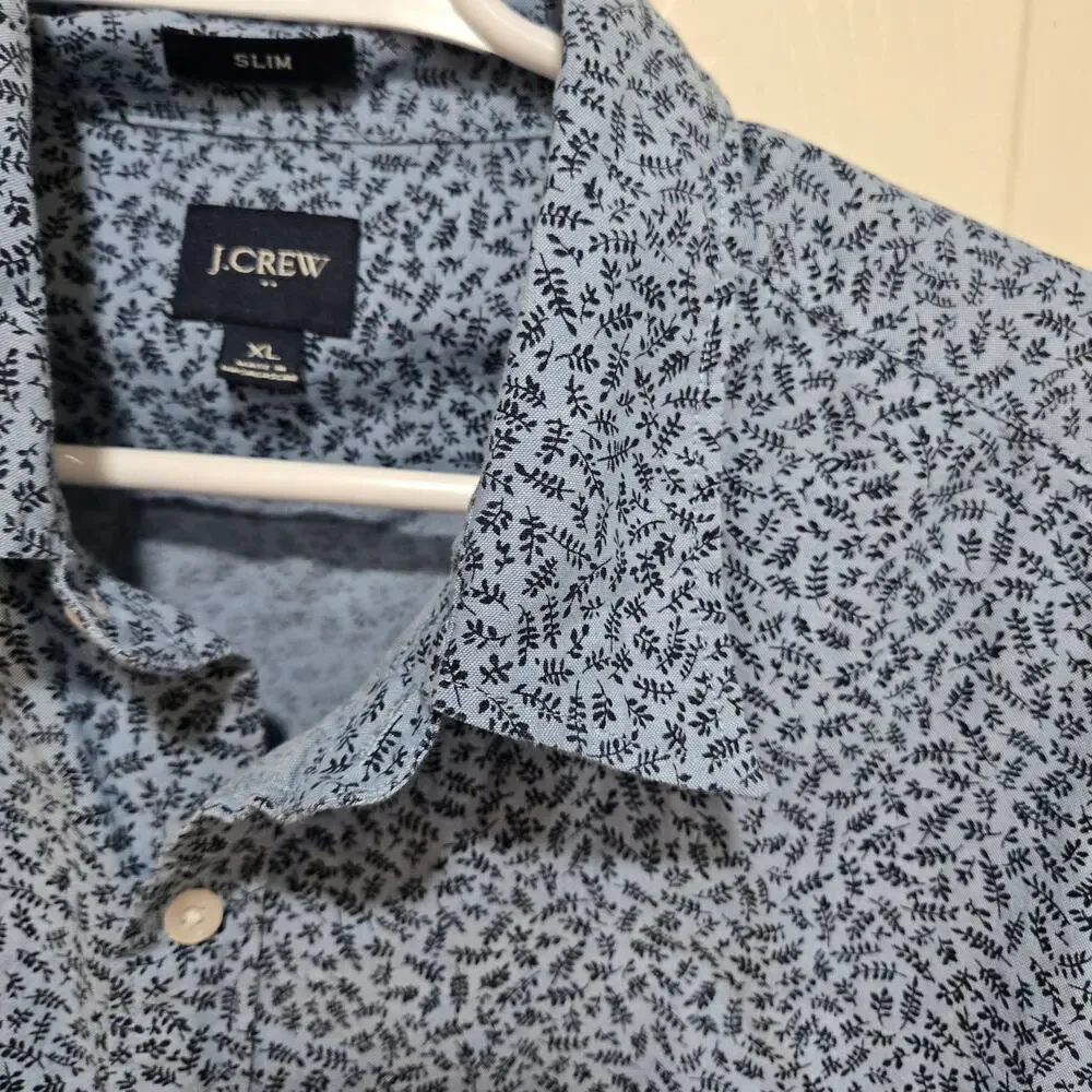 J.Crew Slim Fit Blue Floral Short Sleeve Button Down Shirt XL